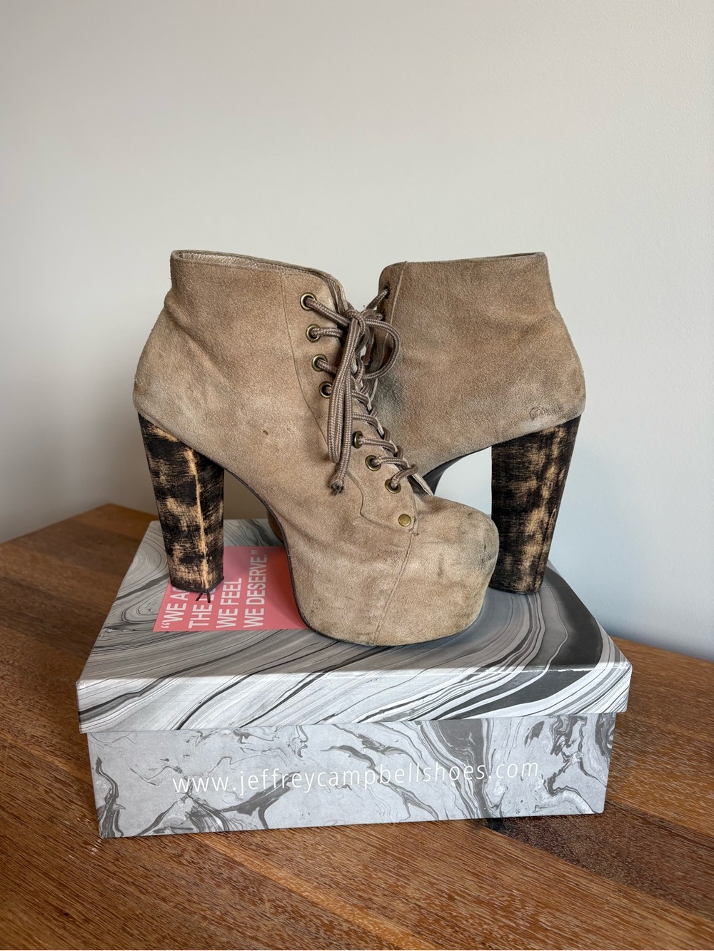 Jeffrey Campbell Havana Last 'Lita' Tan Suede Platform Heeled Lace Up Boots